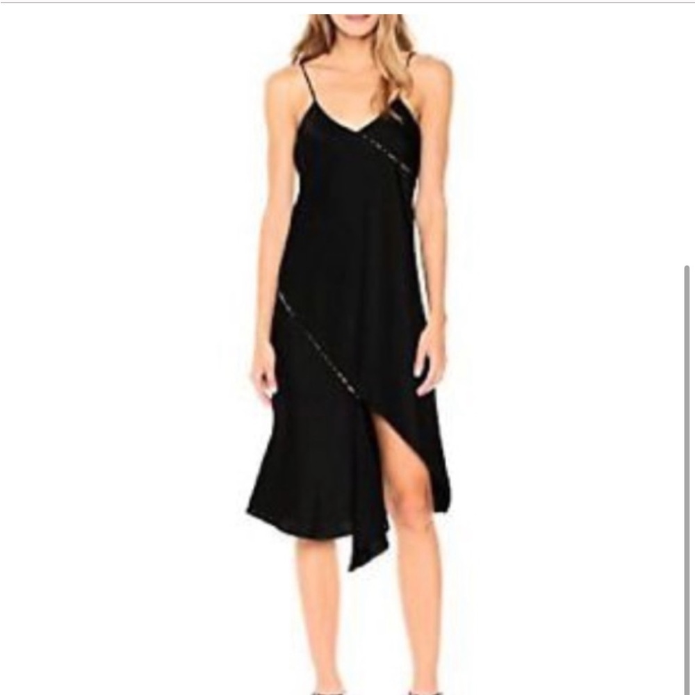 Sam Edelman Black with Leopard Print Trim Slip Dress Sz 10 - Picture 3 of 15